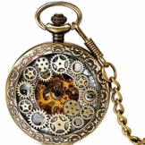 Damen Herren Steampunk Automatik mechanische Taschenuhr Bronze, LANCARDO Retro Zahnrad Ritzel Mechanische Kettenuhr Skelett Uhr mit Halskette Kette - 1