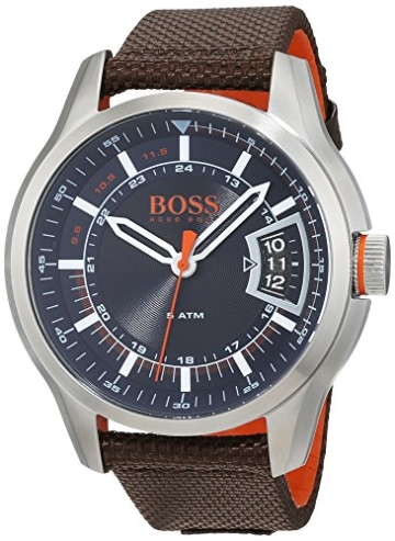 Hugo Boss Orange Hong Kong Herren-Armbanduhr Analog mit braunem Textil Armband 1550002 - 1