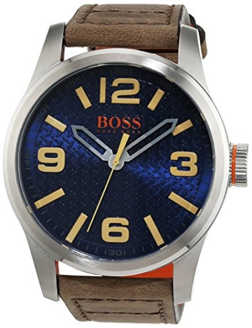Hugo Boss Orange Paris Herren-Armbanduhr Quartz mit braunem Leder Armband 1513352 - 1