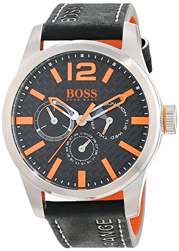 Hugo Boss Orange Paris Herren-Armbanduhr Quartz mit schwarzem Leder Armband 1513228 - 1