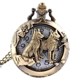 joyliveCY Taschenuhr mit Wolf-Motiv, mit Quarz-Uhrwerk und Halskette, cooler Stil, antiker Stil, hohl, Bronze - 1