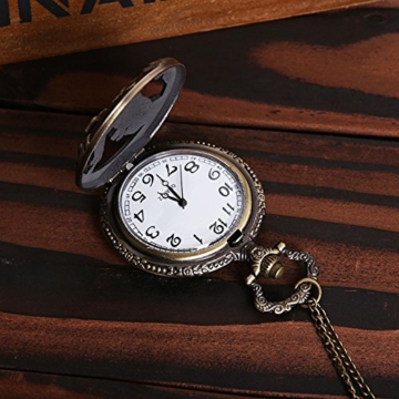 joyliveCY Taschenuhr mit Wolf-Motiv, mit Quarz-Uhrwerk und Halskette, cooler Stil, antiker Stil, hohl, Bronze - 4