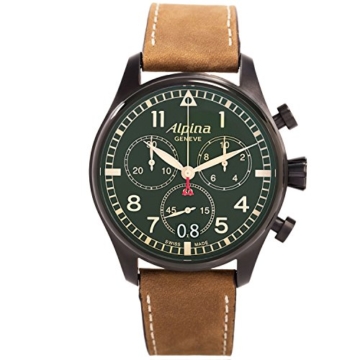 Alpina Herren Chronograph Quarz Uhr mit Leder Armband AL-372GR4FBS6 - 1