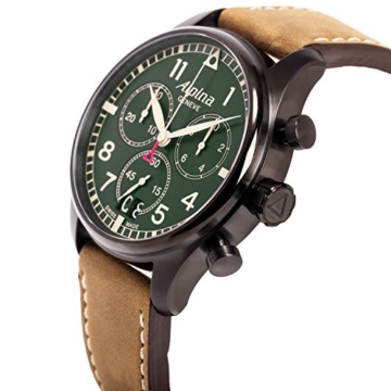 Alpina Herren Chronograph Quarz Uhr mit Leder Armband AL-372GR4FBS6 - 2