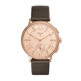 Fossil Damen Hybrid Smartwatch Q Gazer - Leder - Grau – Elegante analoge Damenuhr im Vintage Design mit vielen Smartfunktionen & glitzernden Steinchen – Für Android & iOS - 1