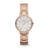 Fossil Virginia Edelstahl Armbanduhr mit Quarz Uhrwerk – Stylische Analoguhr mit Glitzersteinen auf Gehäuse & Uhrenarmband - für einen glamourösen Auftritt - 1