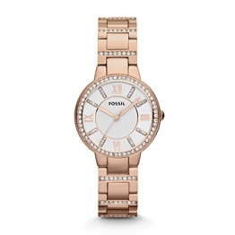 Fossil Virginia Edelstahl Armbanduhr mit Quarz Uhrwerk – Stylische Analoguhr mit Glitzersteinen auf Gehäuse & Uhrenarmband - für einen glamourösen Auftritt - 1