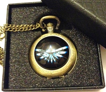 Geschenkbox Legend of Zelda Triforce Logo Antik Bronze Gravur Quarz-Taschenuhr/Kettenuhr - 2