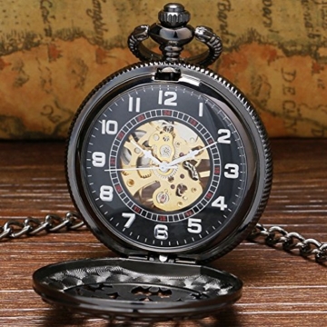 Herren Vintage Dad Vater Geschenk Hohl mechanische Hand Wind Taschenuhr mit Kette Weihnachts geschenke - 3