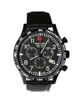 Swiss Alpine Military Aviator Chrono 1746.9577sam Schweizer Uhr Herren Chronograph Edelstahl beschichtet PVD schwarz Zifferblatt schwarz Gurt Leder schwarz - 1