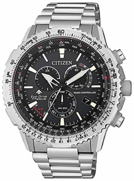 Citizen Eco-Drive Radio Controlled Uhr Herren Titan 20 bar Analog Chrono Datum Grau - 1