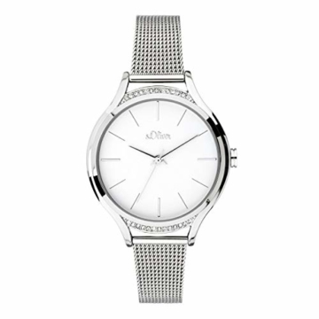 s.Oliver Damen Analog Quarz Uhr mit massives Edelstahl Armband SO-3694-MQ - 1