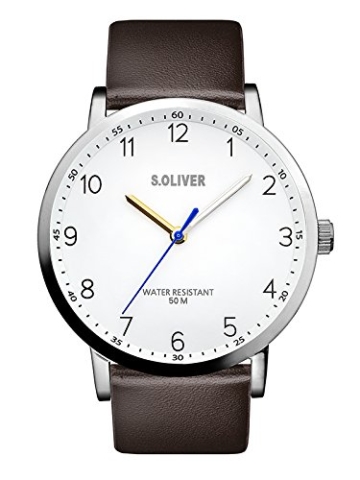 s.Oliver Herren Analog Quarz Uhr mit Leder Armband SO-3480-LQ - 1