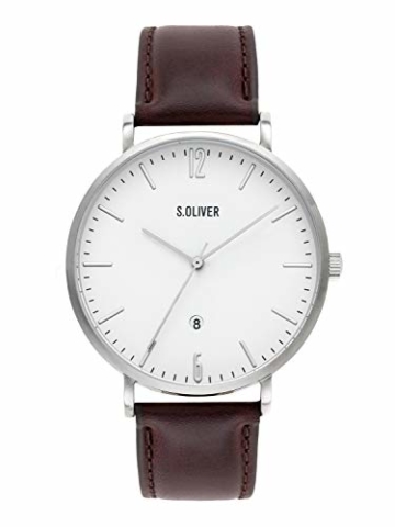 s.Oliver Time Herren Analog Quarz Uhr mit Leder Armband SO-3617-LQ - 1