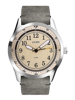s.Oliver Unisex Erwachsene Analog Quarz Smart Watch Armbanduhr mit Leder Armband SO-3576-LQ - 1