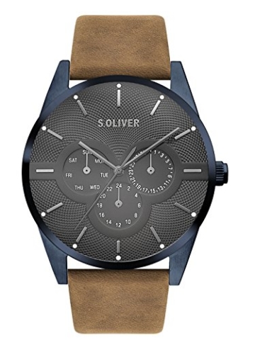 s.Oliver Unisex Erwachsene Analog Quarz Smart Watch Armbanduhr mit Leder Armband SO-3571-LM - 1