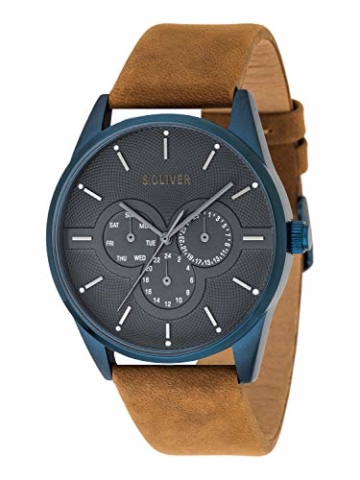 s.Oliver Unisex Erwachsene Analog Quarz Smart Watch Armbanduhr mit Leder Armband SO-3571-LM - 3