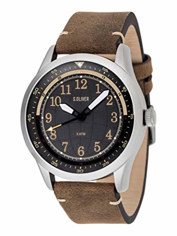 s.Oliver Unisex Erwachsene Analog Quarz Uhr mit Leder Armband SO-3575-LQ - 3
