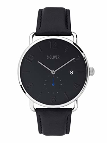 s.Oliver Herren Analog Quarz Uhr mit Leder Armband SO-3720-LQ - 1