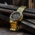 LOUIS XVI Herren-Armbanduhr Majesté Stahlband Gold Schwarz Karbon Chronograph Analog Quarz Edelstahl 480 - 6