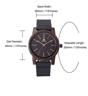 MUJUZE Herren Analoge Japanisch Quarzwerk 40mm Sandelholz Ziffernblatt Holzuhren  mit Schwarz Leder Armband - 6