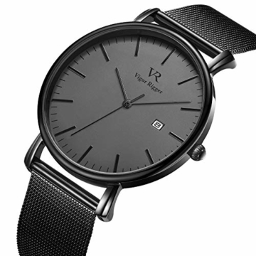 Vigor Rigger Herren Quarzuhr ultradünne Schwarz Armbanduhr für Herren Classic Minimalistisches Design mit Datum Kalender und Edelstahlband - 2
