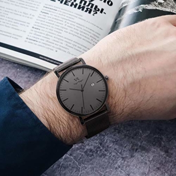 Vigor Rigger Herren Quarzuhr ultradünne Schwarz Armbanduhr für Herren Classic Minimalistisches Design mit Datum Kalender und Edelstahlband - 4