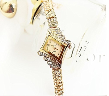 Gold Plated Armbanduhren Imitation von Diamant Uhren Elegante Rhombus Frauen Mädchen Damen Armbanduhr Geschenk für Freundin - 2