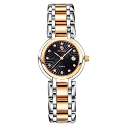 BINLUN Damen Analog Quarzwerk Uhr mit Zweifarbiges Edelstahl Armband Rosegold FBL0016L-SRB-A - 1