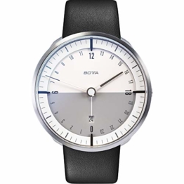 BOTTA Design TRES 24 Plus Titan Herren-24H-Einzeigeruhr Analog Schweizer Quarzwerk mit Lederarmband (45 mm, Weiß) - 1