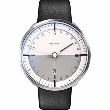 BOTTA Design TRES 24 Plus Titan Herren-24H-Einzeigeruhr Analog Schweizer Quarzwerk mit Lederarmband (45 mm, Weiß) - 1