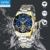 Herren Automatikuhr Männer Mechanische Automatik Wasserdicht Gold Edelstahl Skelett Designer Armbanduhr Mann Blau Datum Leuchtende Mond Phase Analog Uhren - 5