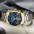 Herren Automatikuhr Männer Mechanische Automatik Wasserdicht Gold Edelstahl Skelett Designer Armbanduhr Mann Blau Datum Leuchtende Mond Phase Analog Uhren - 8