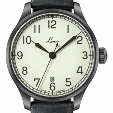 LACO Marineuhr Casablanca, Damen- u. Herren Armbanduhr, schwarzes Lederband, Saphirglas, Ø 39 mm, Miyota 821 A Automatik, inkl. Etui - 862115 - 2