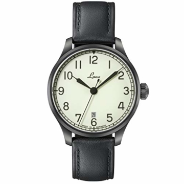 LACO Marineuhr Casablanca, Damen- u. Herren Armbanduhr, schwarzes Lederband, Saphirglas, Ø 39 mm, Miyota 821 A Automatik, inkl. Etui - 862115 - 1