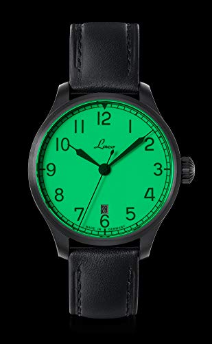 LACO Marineuhr Casablanca, Damen- u. Herren Armbanduhr, schwarzes Lederband, Saphirglas, Ø 39 mm, Miyota 821 A Automatik, inkl. Etui - 862115 - 7