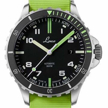 LACO Sportuhr Amazonas.RB, Herren Armbanduhr, grünes Kautschukband, Saphirglas, Ø 42 mm, ETA 2824.2 (Elaboré), 25 Steine, Automatik, inkl. Etui - 862107.RB - 2