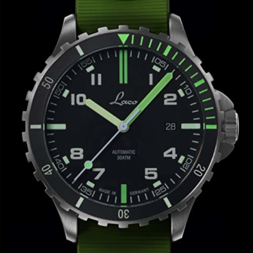 LACO Sportuhr Amazonas.RB, Herren Armbanduhr, grünes Kautschukband, Saphirglas, Ø 42 mm, ETA 2824.2 (Elaboré), 25 Steine, Automatik, inkl. Etui - 862107.RB - 5