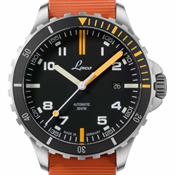 LACO Sportuhr Mojave.RB, Herren Armbanduhr, orangenes Kautschukband, Saphirglas, Ø 42 mm, ETA 2824.2 (Elaboré), 25 Steine, Automatik, inkl. Etui - 862109.RB - 2