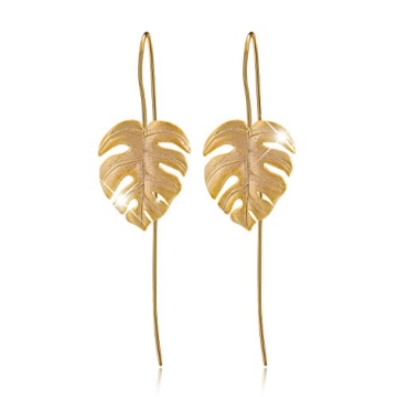 Lotus Fun S925 Sterling Silber Tropfen Ohrringe Monstera Blätter Ohrringe Ohrstecker für Damen, Handgemachte Einzigartige Schmuck (Gold) - 1