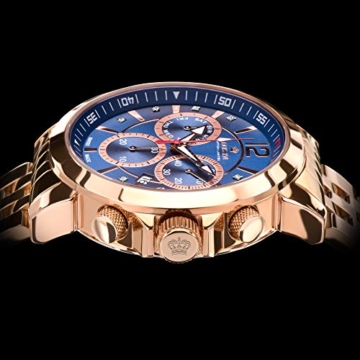 LOUIS XVI Herren-Armbanduhr Athos le Grand Stahlband Rosegold Blau echte Diamanten Chronograph Analog Quarz Edelstahl 888 - 2