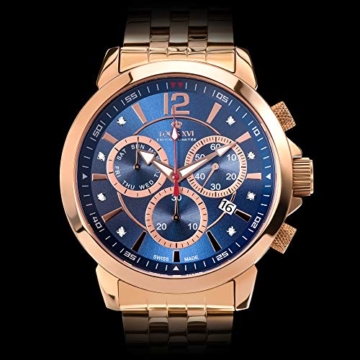 LOUIS XVI Herren-Armbanduhr Athos le Grand Stahlband Rosegold Blau echte Diamanten Chronograph Analog Quarz Edelstahl 888 - 3