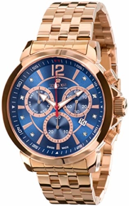 LOUIS XVI Herren-Armbanduhr Athos le Grand Stahlband Rosegold Blau echte Diamanten Chronograph Analog Quarz Edelstahl 888 - 1