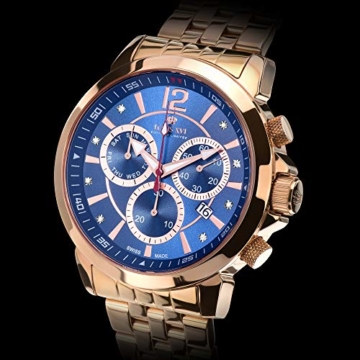 LOUIS XVI Herren-Armbanduhr Athos le Grand Stahlband Rosegold Blau echte Diamanten Chronograph Analog Quarz Edelstahl 888 - 4