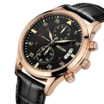 megir Herren Chronograph Datum Edelstahl Fall Militär Sport Quarz Leder Kleid Uhren - 4