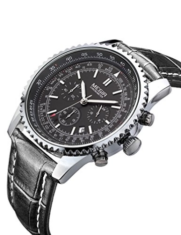 megir Herren Chronograph Sport Fashion Leder Kalender Quarz Handgelenk Uhren mit schwarzem Zifferblatt - 2