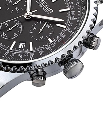 megir Herren Chronograph Sport Fashion Leder Kalender Quarz Handgelenk Uhren mit schwarzem Zifferblatt - 3