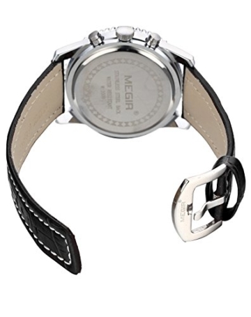 megir Herren Chronograph Sport Fashion Leder Kalender Quarz Handgelenk Uhren mit schwarzem Zifferblatt - 4