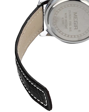 megir Herren Chronograph Sport Fashion Leder Kalender Quarz Handgelenk Uhren mit schwarzem Zifferblatt - 5