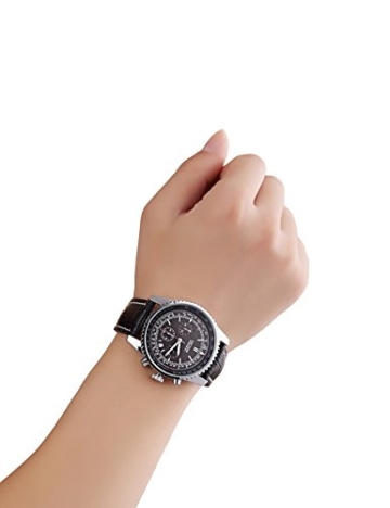 megir Herren Chronograph Sport Fashion Leder Kalender Quarz Handgelenk Uhren mit schwarzem Zifferblatt - 6